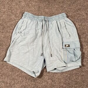Nike Utility Cargo Sweat Shorts Mens L Aqua Blue Elastic Drawstring Waist BV3116